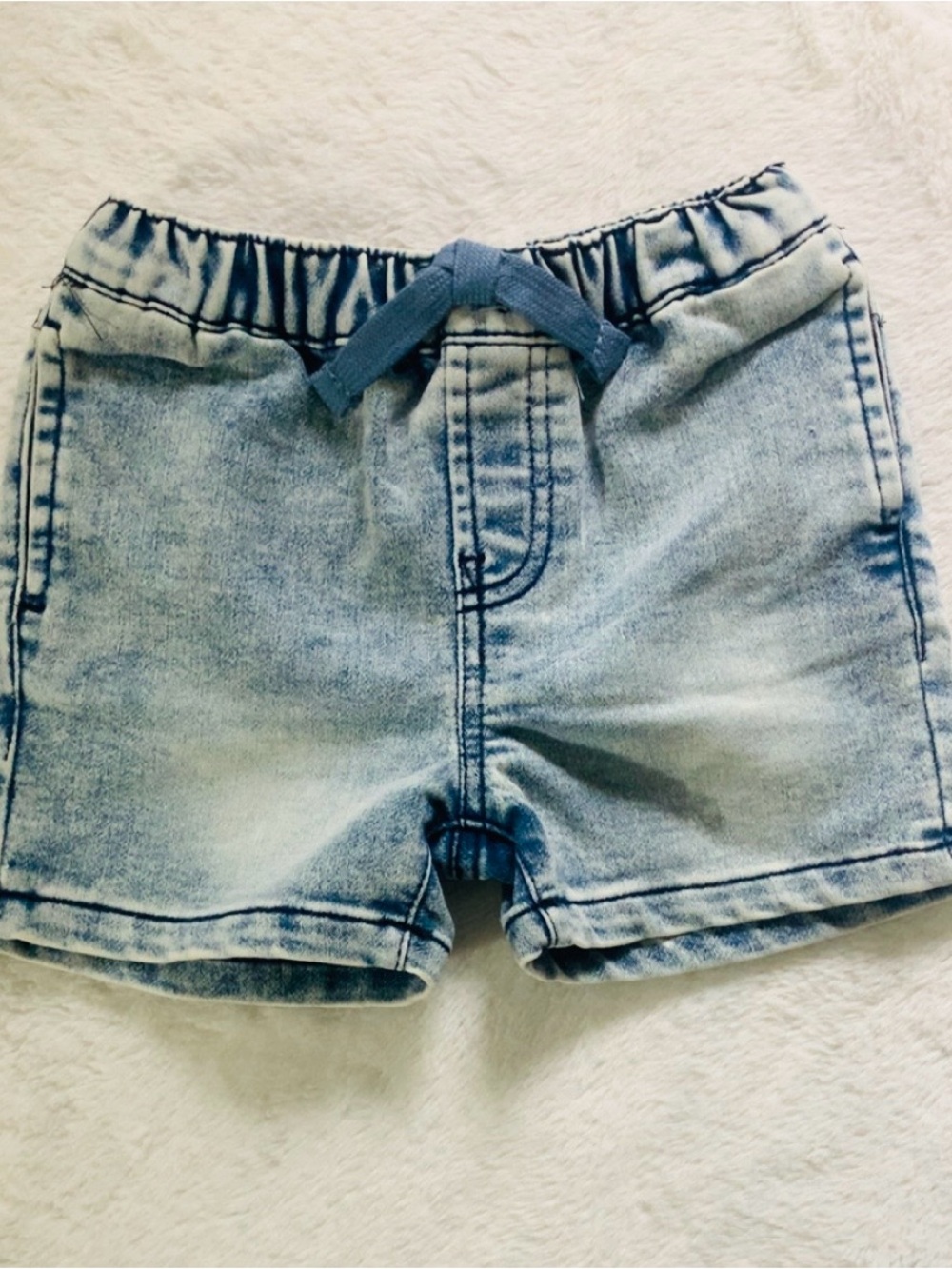 7 For All Mankind Light Blue Denim-Look Kids Shorts with Blue Drawstring
